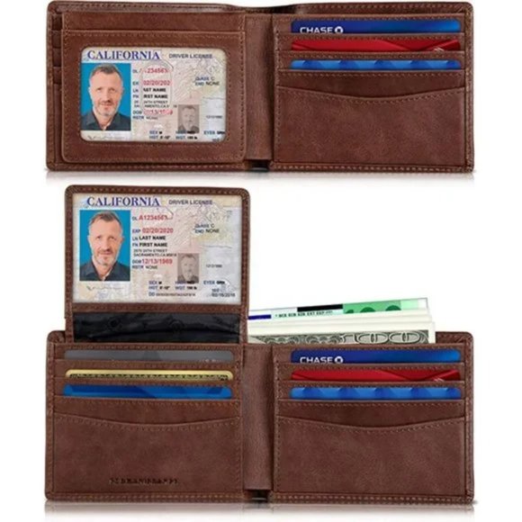 New 2 ID Window Wallet for Men RFID Blocking Leather - Picture 2 of 6